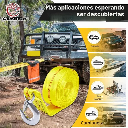 Vista 5 de Correa de cabrestante de remolque CarBole con gancho de 5 cm x 6 metros, resistencia a rotura de 4500 kg, correa de repuesto resistente para barco