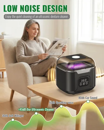 Vista 6 de Limpiador ultrasónico de retenedores, limpiador de retenedores dentales portátil de 48 kHz con capacidad de 8.1 fl oz, limpiador bucal digital