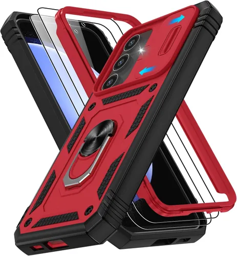 Vista 212 de Gritup Funda para Google Pixel 6 con cubierta deslizante para cámara y protector de pantalla (2 unidades), soporte de anillo giratorio 360°, funda