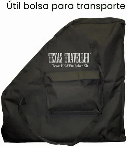 Vista 7 de Decoración de mesa de póquer – Juego plegable Texas Hold 'Em con estuche de transporte, 300 fichas de póquer, 2 mazos de cartas y botones