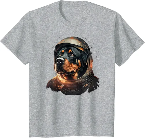 Vista 34 de Divertida camiseta Rottweiler con diseño de astronauta rottweiler en galaxia espacial, Negro