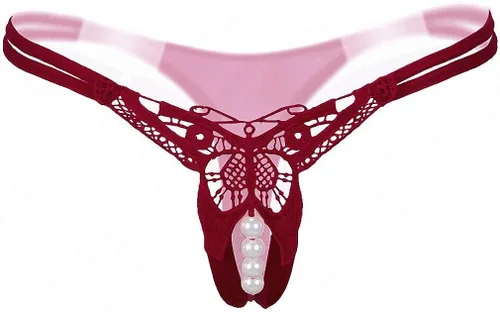 Vista 3 de Tanga de encaje para mujer sexual con perlas tangas sin costuras
