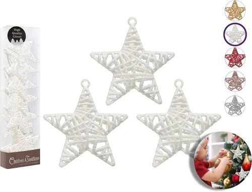 Vista 10 de Christmas Traditions Adornos de estrella de ratán dorado con purpurina 3D de 4 pulgadas para colgar en árbol/regalos de Navidad, decoración de mesa