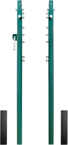 Vista 10 de Aoneky Sistema de poste de voleibol ajustable permanente: juego completo con 2 postes de acero y mangas de tierra, 6 ajustes de altura para Verde