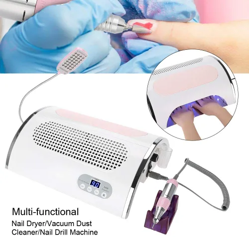 Vista 3 de Aspiradora 3 en 1 para secadora de uñas, dispositivo de curado para manicura + ventilador de extracción de polvo para diseño + luz LED, herramienta
