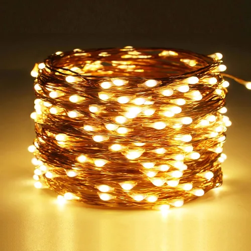 Vista 2 de RUICHEN Guirnalda de luces regulables enchufables de 66 pies, 200 luces LED de alambre de cobre con control remoto, blanco cálido
