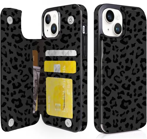 Vista 9 de Funda tipo cartera compatible con iPhone 13 Pro de 6.1 pulgadas con tarjetero, de piel sintética, con función atril, ranuras para tarjetas, doble