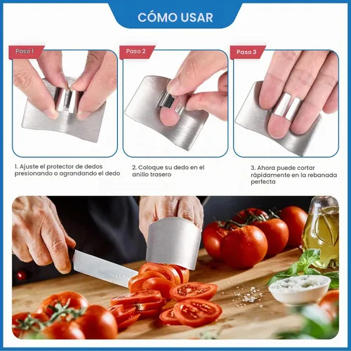 Vista 5 de CHENGU 9 Piezas Protector de Dedos para Cortar Vegetales, Protector de Acero Inoxidable, Cuchillo, Peladores de Pulgar, Soporte para Cebolla