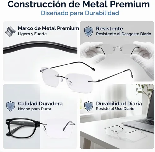 Vista 6 de Eyekepper Anteojos sin montura para mujer, lentes sin marco negro Lentes de lectura inalámbricos para mujer, resistentes a los arañazos