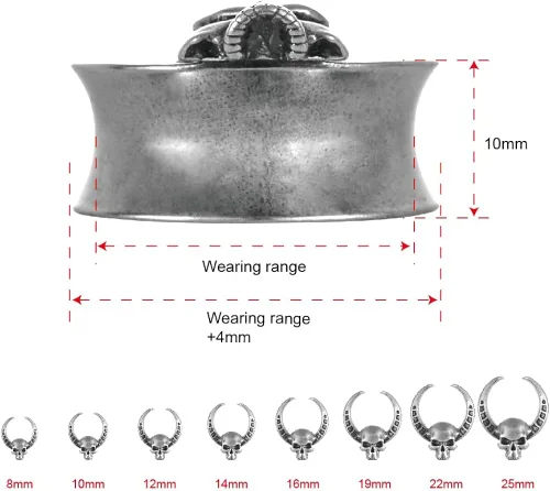Vista 3 de ERKUOO 2 piezas de apertura de túneles de oreja, cuernos de calavera, calibre de oreja, piercing expansor, estirables, joyería de moda, piercing