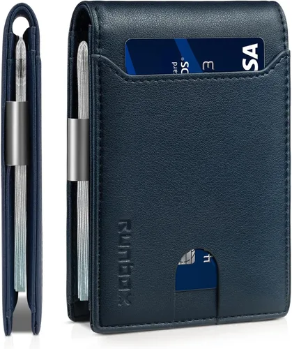 Vista 36 de RUNBOX - Carteras delgadas para hombre, cartera de piel con pinza para el dinero, cartera de bolsillo frontal con bloqueo RFID, tarjetero