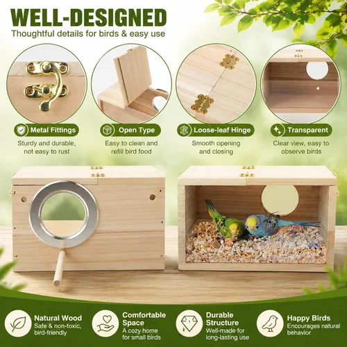 Vista 3 de Caja nido de periquitos, caja nido de aves de cacatúa con percha (S)