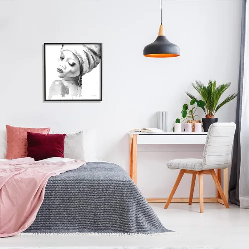 Vista 2 de Stupell Industries Mujer con envoltura para la cabeza Tranquil retrato de acuarela blanco y negro diseñado por Aimee Del Valle enmarcado arte