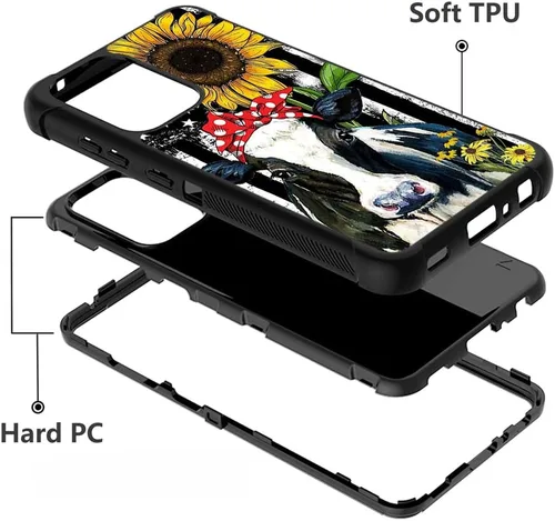 Vista 4 de Funda para Galaxy A52, resistente 3 en 1 híbrida de policarbonato duro y silicona suave a prueba de golpes, funda protectora para Samsung Galaxy A52