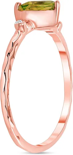 Vista 2 de Elegante anillo apilable de oro de 14 quilates con forma de corazón martillado y diamante