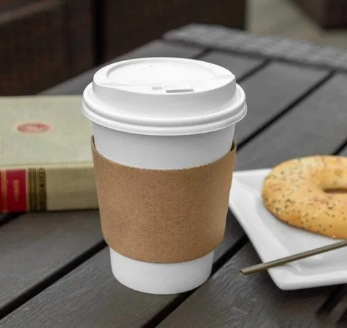 Vista 7 de FMP Brands Paquete de 100 fundas de café Kraft desechables para bebidas calientes, fundas duraderas de cartón corrugado para tazas de 12 a 24 onzas