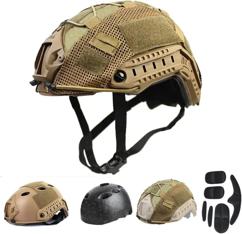 Vista 6 de Casco táctico PJ para Airsoft y Paintball con soporte para gafas de visión nocturna (NVG) y carril lateral