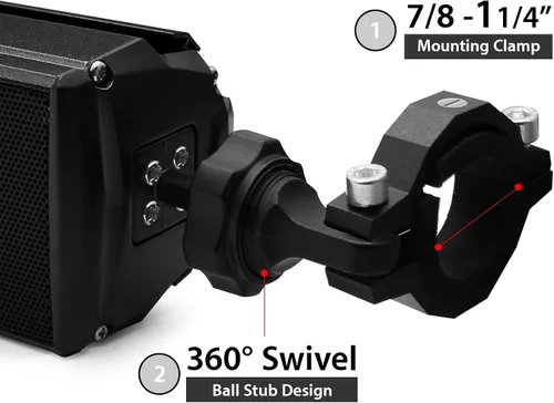 Vista 8 de GoHawk Altavoces Bluetooth para motocicleta, altavoces impermeables con luces LED, montaje ajustable de 360°, radio FM y entrada AUX para Harley
