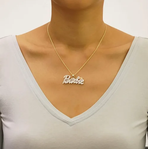 Vista 2 de 14k Yellow Gold Personalized Lips & Name Pendant Charm