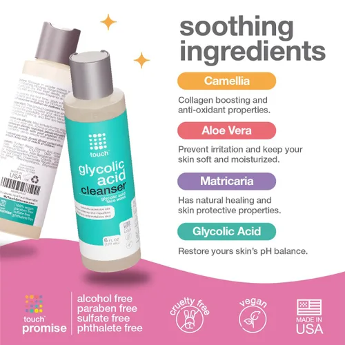 Vista 3 de Limpiador facial 10% ácido glicólico, exfoliante, no seca y espumante, antienvejecimiento, tono de piel y textura, arrugas, poros, puntos negros