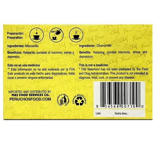 Vista 3 de Peruchef Te de Manzanilla 20 sobres 20 bolsas de té de manzanilla de Perú 0.71 oz