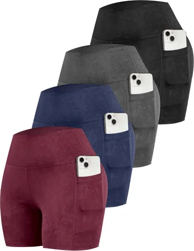 Vista 24 de CHRLEISURE - Pantalones cortos de ciclismo para mujer con bolsillos de licra, cintura alta, con control de abdomen para entrenamiento, yoga