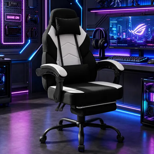 Vista 2 de Gaming Chair with Footrest Fabric Gaming Chair for Adults with Massage Lumbar Support, High Back Ergonomic Computer Chair, Pocket Spring Cushion