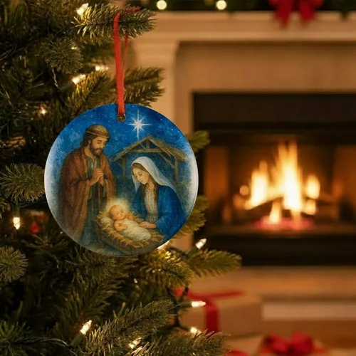Vista 5 de Escena de Nacimiento de la Sagrada Familia Adorno de Acrílico - Decoración Católica y Cristiana para Navidad - Estrella de Belén, Adornos