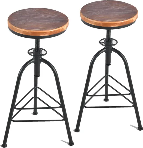 Vista 7 de Topower Taburete de bar de altura ajustable de metal de diseño industrial antiguo, silla de desayuno de comedor de cocina, taburete de madera