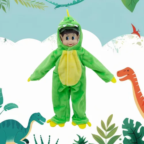 Vista 6 de Accesorios y ropa para muñeca de elfo, conjuntos de vestimenta de dinosaurio de alta costura, la muñeca no está incluida (dinosaurio verde)