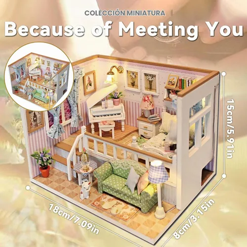 Vista 2 de Flever Kit de casa de muñecas en miniatura, habitación creativa con muebles para regalo romántico de San Valentín (debido a conocerte)