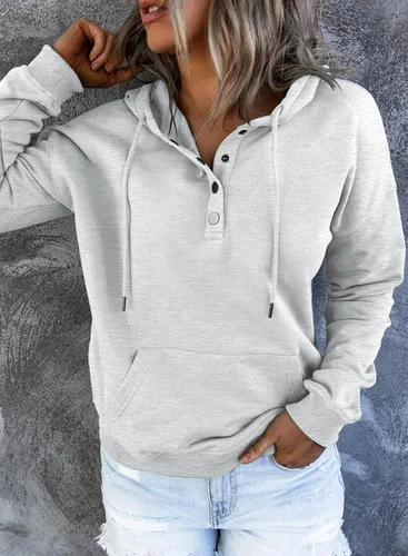 Vista 3 de SHEWIN - Sudadera casual con capucha de manga larga con botones y cordón para mujer holgada y con bolsillo