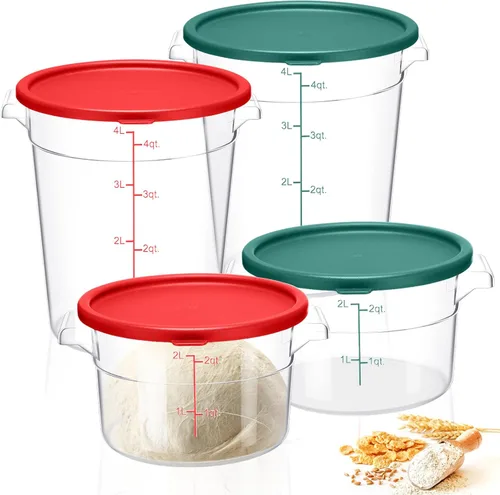 Vista 9 de Wenqik Juego de 4 recipientes de almacenamiento de alimentos con tapas, a prueba de masa, redondos, transparentes, con básculas y asas para pan Azul