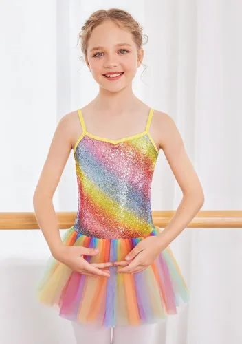 Vista 3 de Zaclotre Leotardo de lentejuelas para niñas pequeñas, leotardos de ballet con correa brillante, vestido tutú, traje de bailarina, disfraz de baile