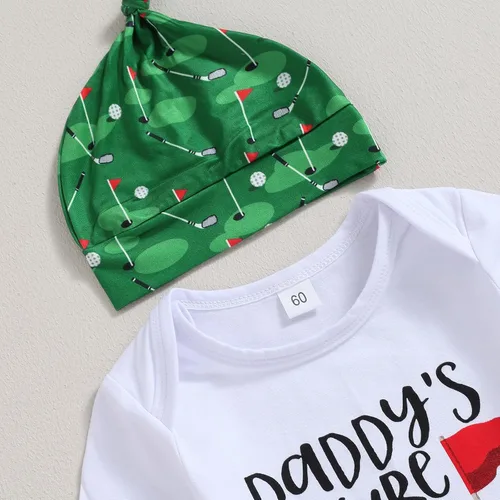 Vista 7 de SHUING Traje de golf para bebé recién nacido, para el futuro de papá, conjunto de pantalones elásticos para golf, conjunto de gorro