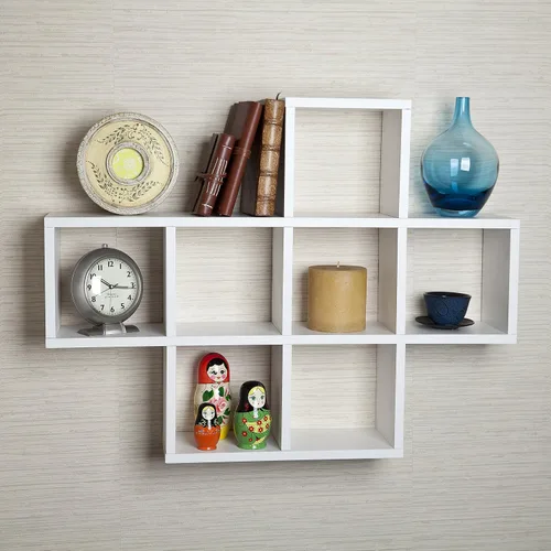 Vista 2 de Danya B. XF11056WH Estante decorativo – Montaje en pared o independiente – Estantería cuadrada Cubbies – Laminado blanco