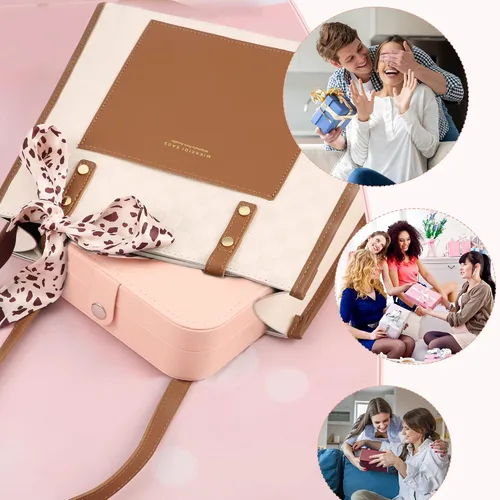 Vista 6 de XZUZ Joyero de viaje, organizador de joyas pequeño de piel sintética para niñas y mujeres, mini estuche de viaje portátil de doble capa para guardar