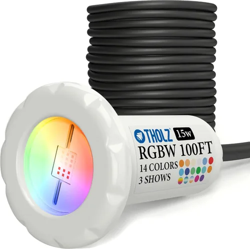 Vista 15 de Tholz® Luz de piscina RGBW - LED ultra brillante - Fácil instalación - Luz de piscina enterrada (10 W, cable de 50 pies)