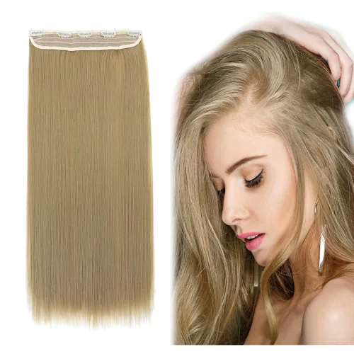 Vista 55 de S-noilite Extensiones de cabello de una pieza con clip, color rubio balayage de 18 pulgadas, en forma de U, extensiones de cabello de trama de una