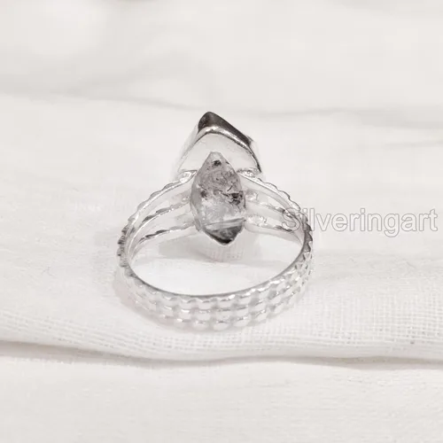 Vista 5 de Natural Herkimer Diamond Ring, Rough Herkimer Diamond Ring, Birthstone, 3 Doted Band, 925 Sterling Silver, Womens Ring, Christmas, Thanksgiving
