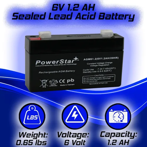 Vista 2 de Batería SLA de 6V 1.2AH - Batería de respaldo para GE Simon & XT Panel