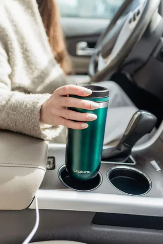 Vista 2 de Cupture TWIST-TOP - Taza de viaje de acero inoxidable con aislamiento al vacío, 16 onzas, gris plomizo Gris metalizado