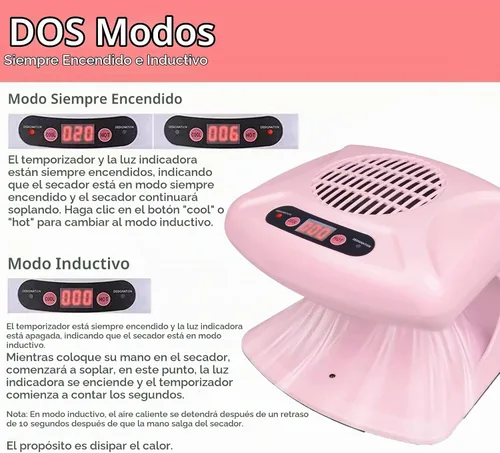 Vista 4 de Secador de uñas para esmalte regular de 300 W, ventilador de secado de uñas 2 en 1 con sensor automático, aire caliente y frío, secador de uñas