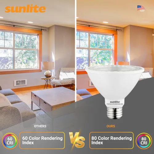 Vista 4 de Sunlite 40982-SU - Bombilla LED PAR30 de cuello corto, 9 vatios, (equivalente a 75 W), 850 lúmenes, base de tornillo medio (E26), regulable, 5000K