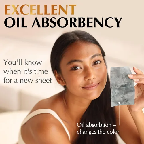 Vista 5 de Hojas de secado de aceite natural para cara con carbón de bambú, 25% más grandes, 1 unidad/100 hojas absorbentes de aceite aptas para maquillaje