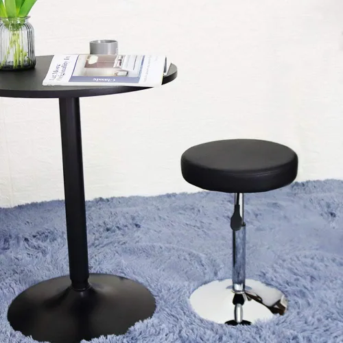 Vista 2 de FURWOO Black Short Shop Stool - Taburete giratorio de altura ajustable para oficina, spa, salón, manicura y estaciones de tatuaje, pequeño
