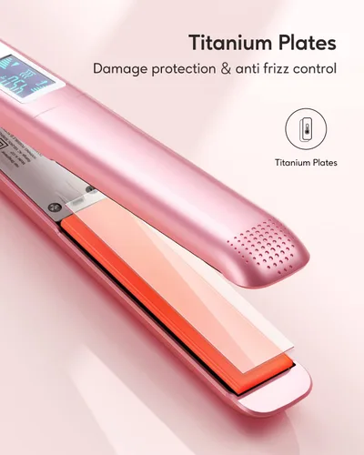 Vista 2 de Wavytalk Plancha de pelo de salón, plancha plana de iones negativos con placas de titanio, juego de rizador 5 en 1 con cepillo rizador y 4 rizadores