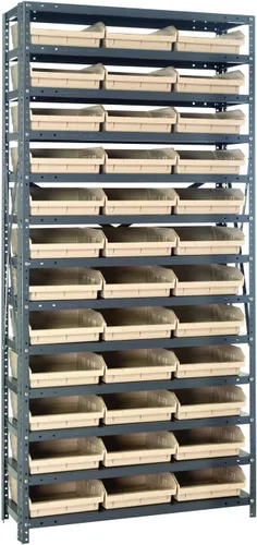 Vista 229 de Quantum QSBU-245BK Heavy Duty Shelving Unit with (7) Shelves and (24) QUS245 Black Bins for Garage Warehouse Storage Distribution 400 lb Load