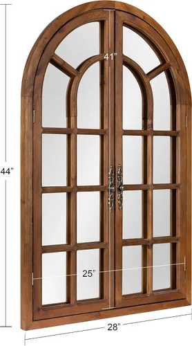 Vista 5 de Kate and Laurel Boldmere Espejo de Arco con Panel de Ventana Rústico, 28 x 44 pulgadas, Marrón Rústico, Espejo de Ventana de Granja para Pared