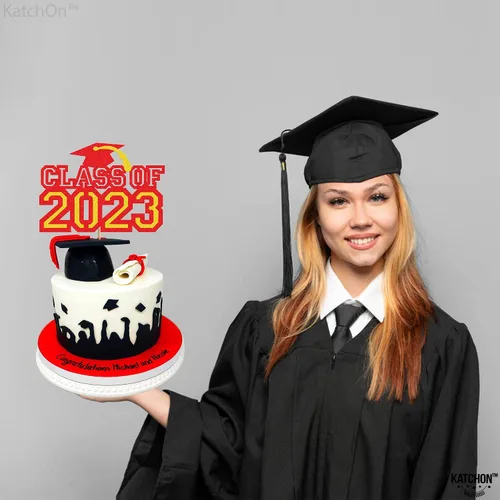 Vista 8 de KatchOn, Decoración para pastel de graduación con brillantina, enorme, 8 pulgadas, decoración de pastel de felicitaciones rojas de clase de 2023